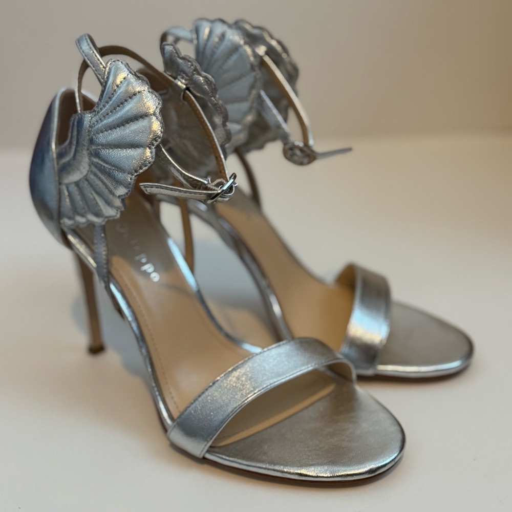 Dee Ocleppo Silver Angel Wing Strappy Heels